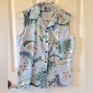 Hawaiian Floral Sleeveless Blouse